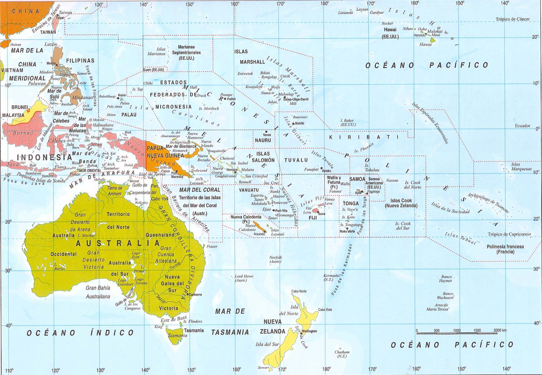 Mapa Político Da Oceania Learnbraz