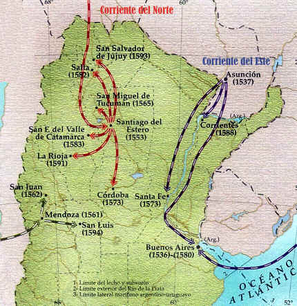 mapa de las corrientes colonizadoras del rio de la plata