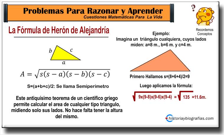 ejemplo de formula de Heron para la superficie de cualquier triangulo