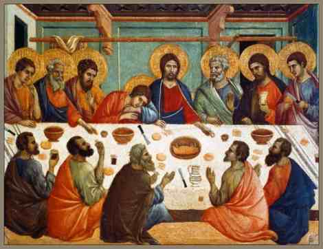 jesus bendice la mesa con sus apostoles