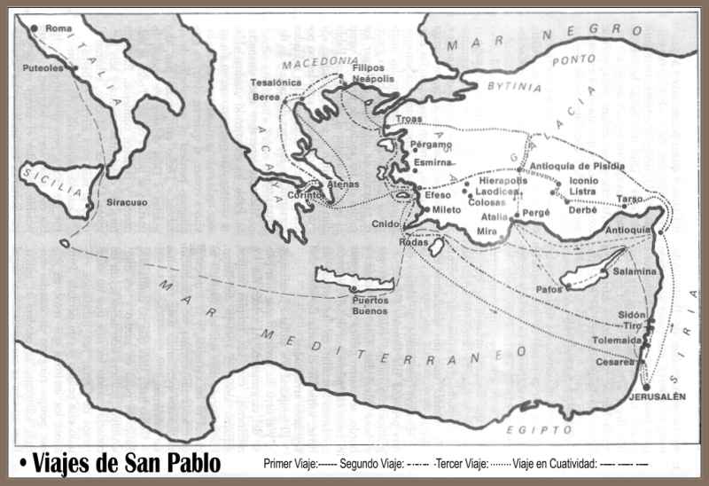 mapa de los viajes del apostol san pablo