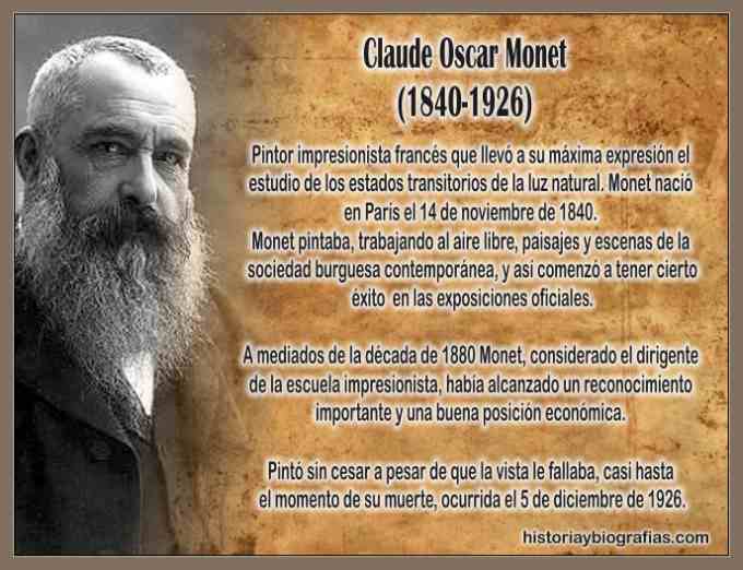 Biografía de Monet Claude: Pintor Impresionista,Obra Artistica