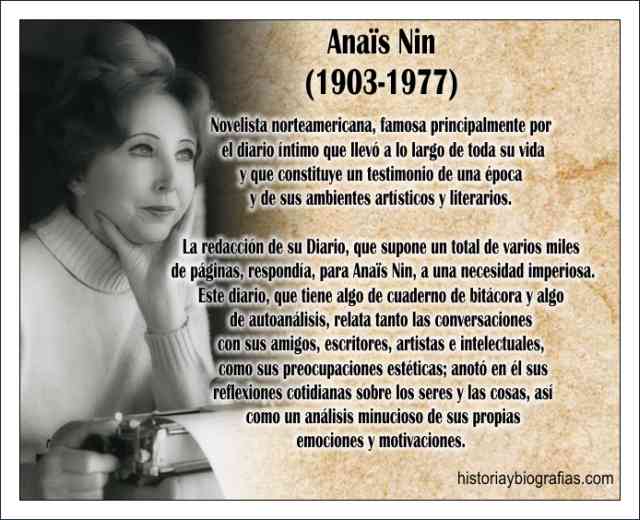 Biografía de Anais Nin - Vida y Obra Literaria -Sus Diarios Personales